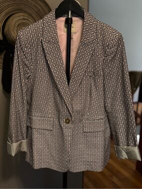 COURT & ROWE Navy and White Geometric Single-Button Blazer